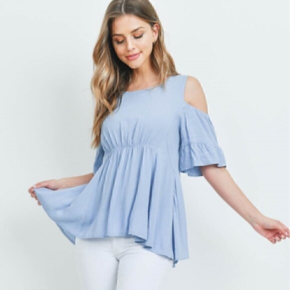 Boho Blue Jersey Cold shoulder top / blouse - Picture 2 of 5